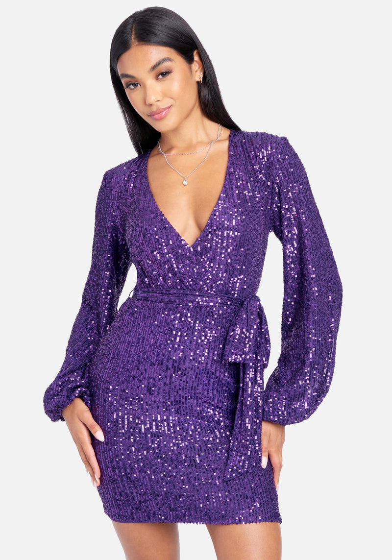 Sequin Tie Front Dress | bebe